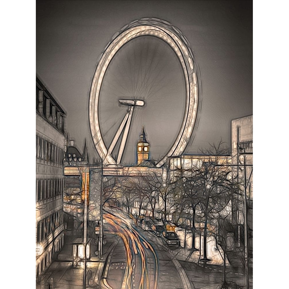 Night shot of London street with Millennium wheel in background by Assaf Frank-VARPDXAF20141031004C01P Image 1