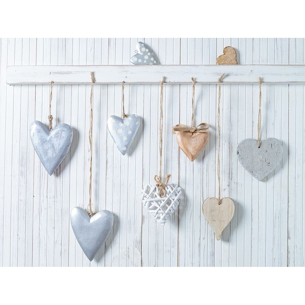 Hearts hanging on wooden background Poster Print by Assaf Frank-VARPDXAF20141123055 Image 1