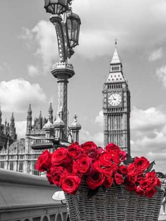 Bicycle with bunch of flowers on Westminster Bridge London UK Poster Print by Assaf Frank-VARPDXAF20150607220C01 Image 1