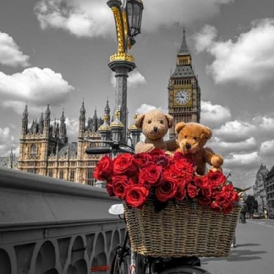 Bicycle with bunch of flowers on Westminster Bridge London UK Poster Print by Assaf Frank-VARPDXAF20150607224C03 Image 1