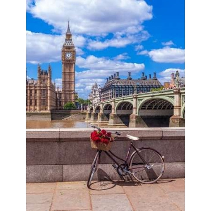 Bunch of Roses on a bicycle agaisnt Westminster Abby London UK Poster Print by Assaf Frank-VARPDXAF20150607324 Image 1