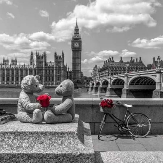 Teddy Bears with red rose agasint Westminster Abby London UK Poster Print by Assaf Frank-VARPDXAF20150607348C01 Image 1