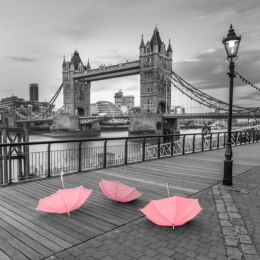 Pink umbrellas Tower bridge London Poster Print by Assaf Frank-VARPDXAF20150627044P1 Image 1