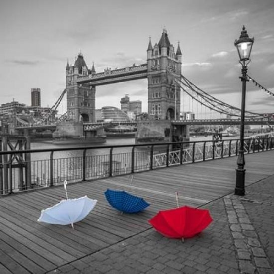 Colorful umbrellas on promenade near Tower bridge London UK Poster Print by Assaf Frank-VARPDXAF20150627044C02 Image 1