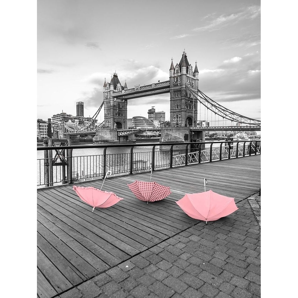 Pink umbrellas Tower bridge London Poster Print by Assaf Frank-VARPDXAF20150627057C01P1 Image 1