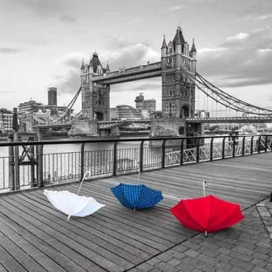 Colorful umbrellas on promenade near Tower bridge London UK Poster Print by Assaf Frank-VARPDXAF20150627057C02 Image 1