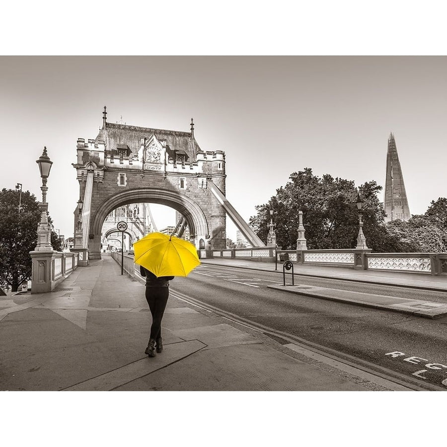 Lady with a yellow umbrella Tower bridge London Poster Print by Assaf Frank-VARPDXAF20150627204C02P Image 1