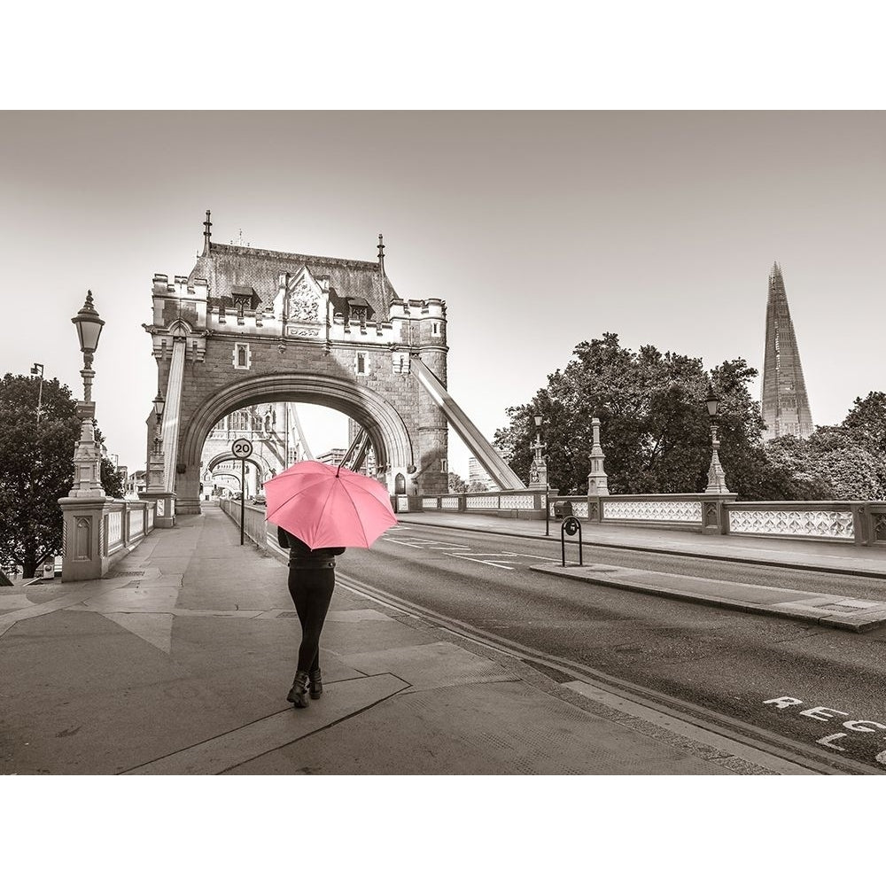 Lady with a pink umbrella Tower bridge London Poster Print by Assaf Frank-VARPDXAF20150627204C02P1 Image 1