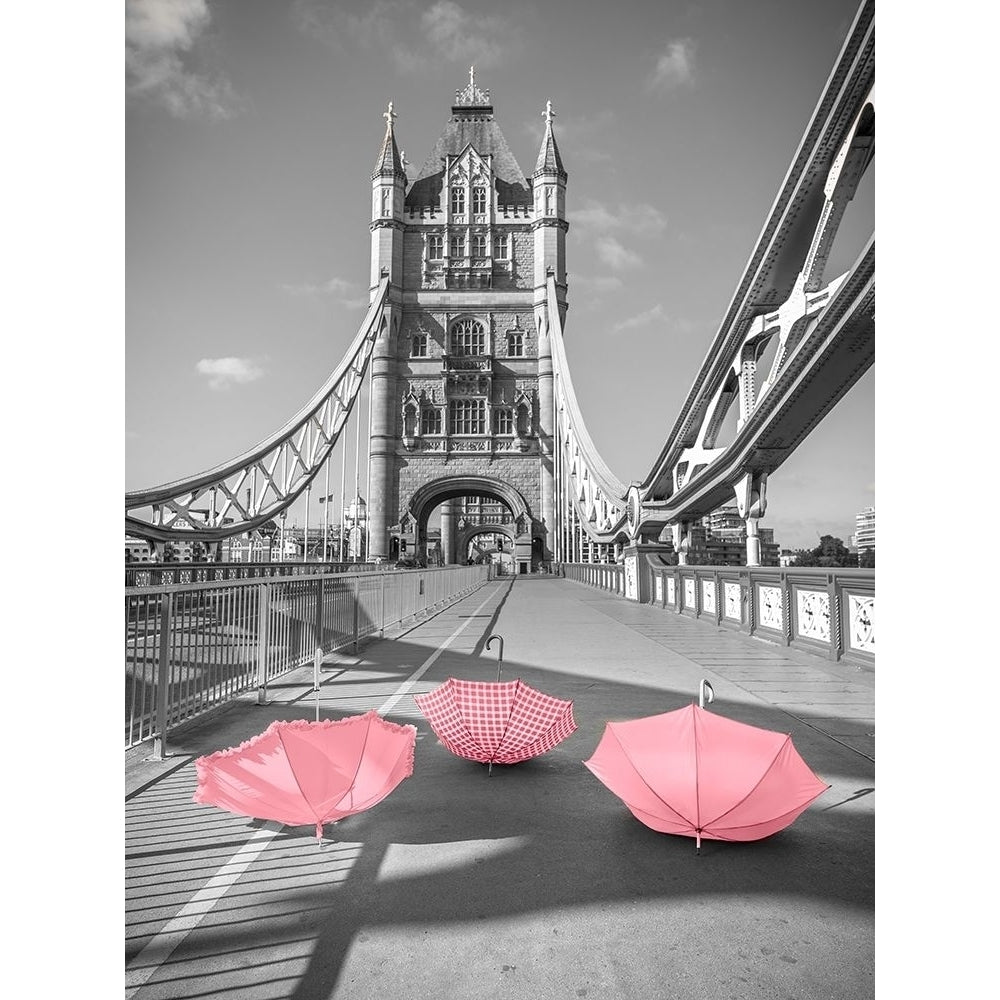 Pink umbrellas Tower bridge London Poster Print by Assaf Frank-VARPDXAF20150627340PC01P1 Image 1