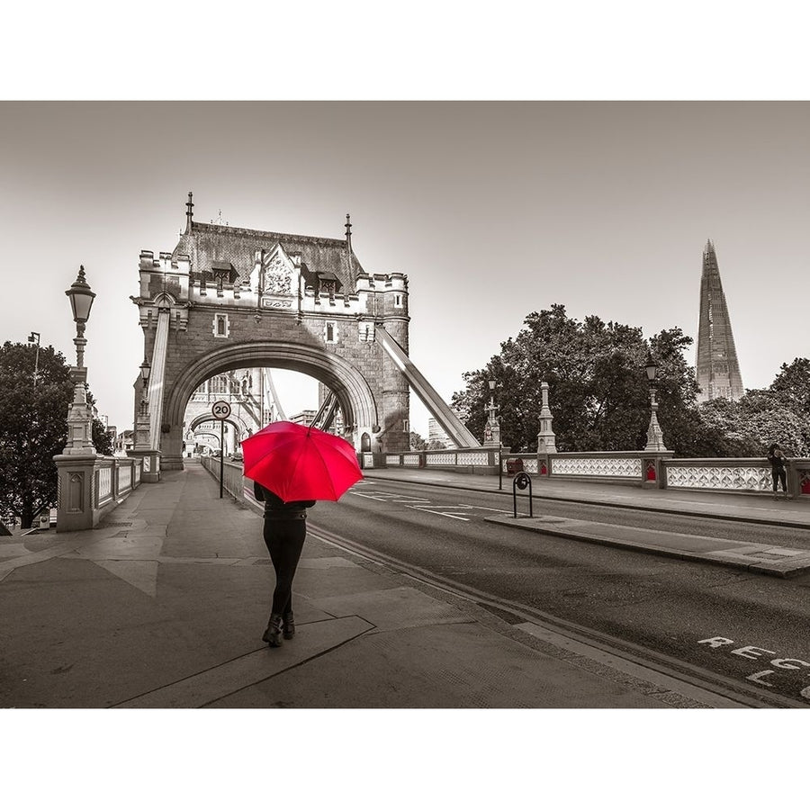 Tourist with umbrella on Tower Bridge London UK Poster Print by Assaf Frank-VARPDXAF20150627204C02 Image 1