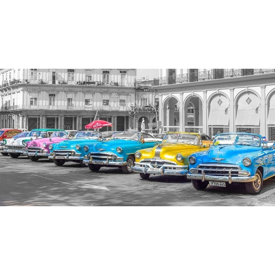 Traditional cuban cars parked in row by the road in Havava Cuba FTBR 1849 Poster Print by Assaf Image 1