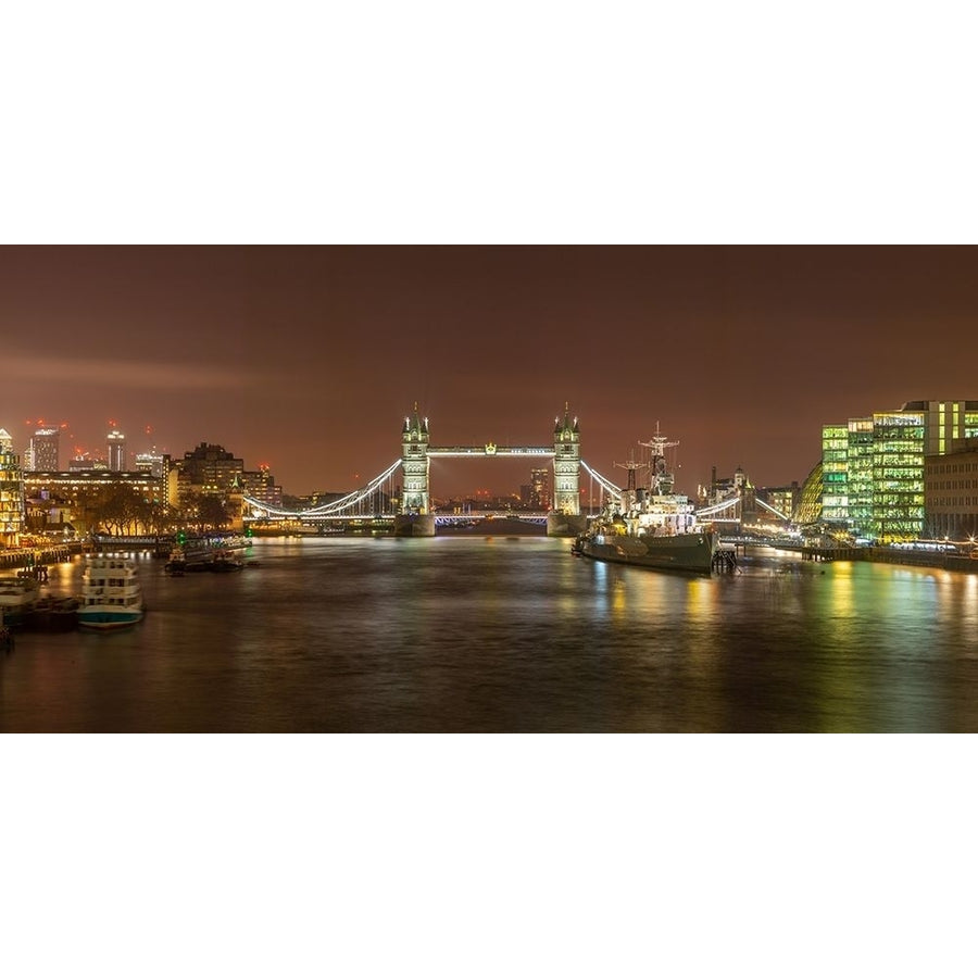 Tower Bridge and HMS Belfast at night Poster Print by Assaf Frank-VARPDXAF20181217013 Image 1