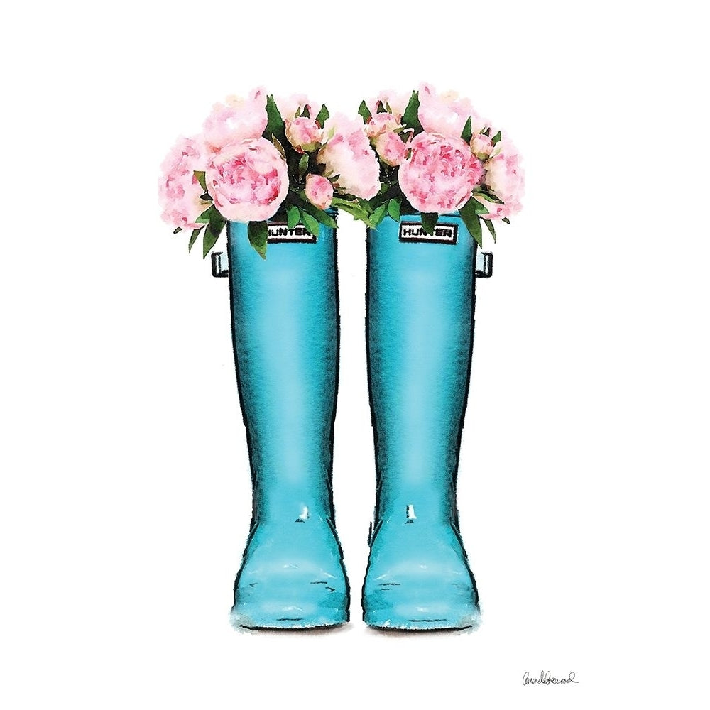 Blue Rain Boots with Peony Poster Print by Amanda Greenwood-VARPDXAGD115485 Image 1