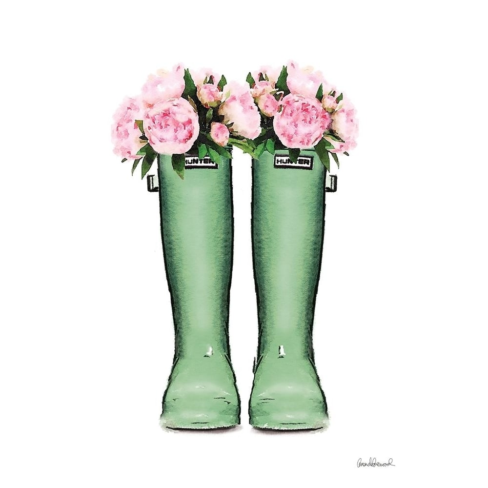 Green Rain Boots with Peony Poster Print by Amanda Greenwood-VARPDXAGD115486 Image 1