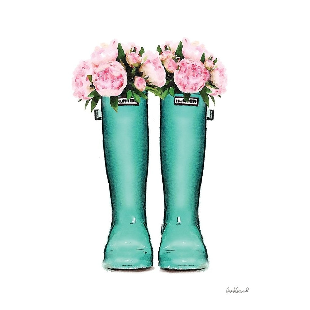 Teal Rain Boots with Peony Poster Print by Amanda Greenwood-VARPDXAGD115484 Image 1