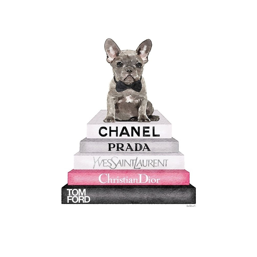 Grey Frenchie Bookstack Poster Print by Amanda Greenwood-VARPDXAGD115743 Image 1