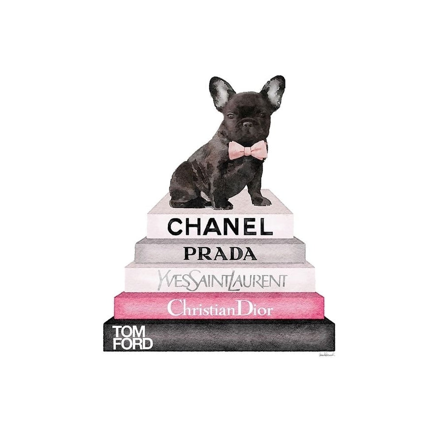 Pink Frenchie Bookstack Poster Print by Amanda Greenwood-VARPDXAGD115742 Image 1