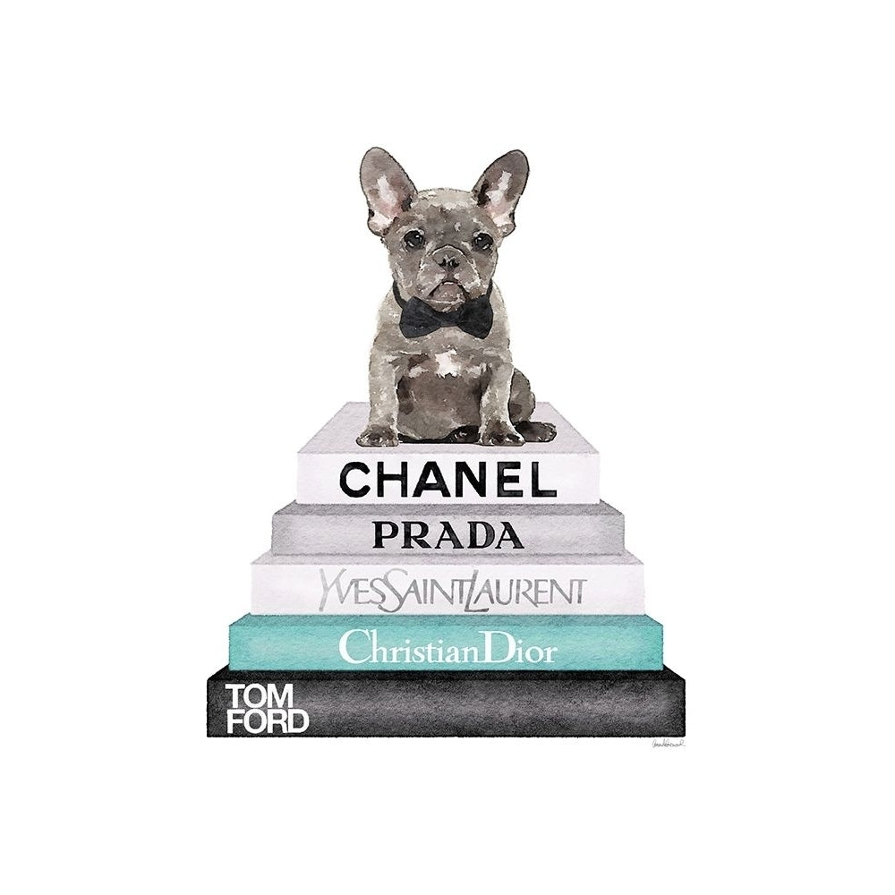 Teal Frenchie Bookstack Poster Print by Amanda Greenwood-VARPDXAGD115747 Image 1