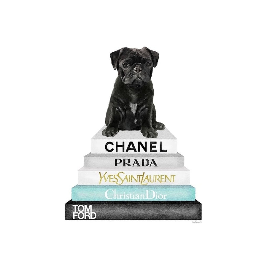 Bookstack Teal Pug Poster Print by Amanda Greenwood Amanda Greenwood-VARPDXAGD117305 Image 1