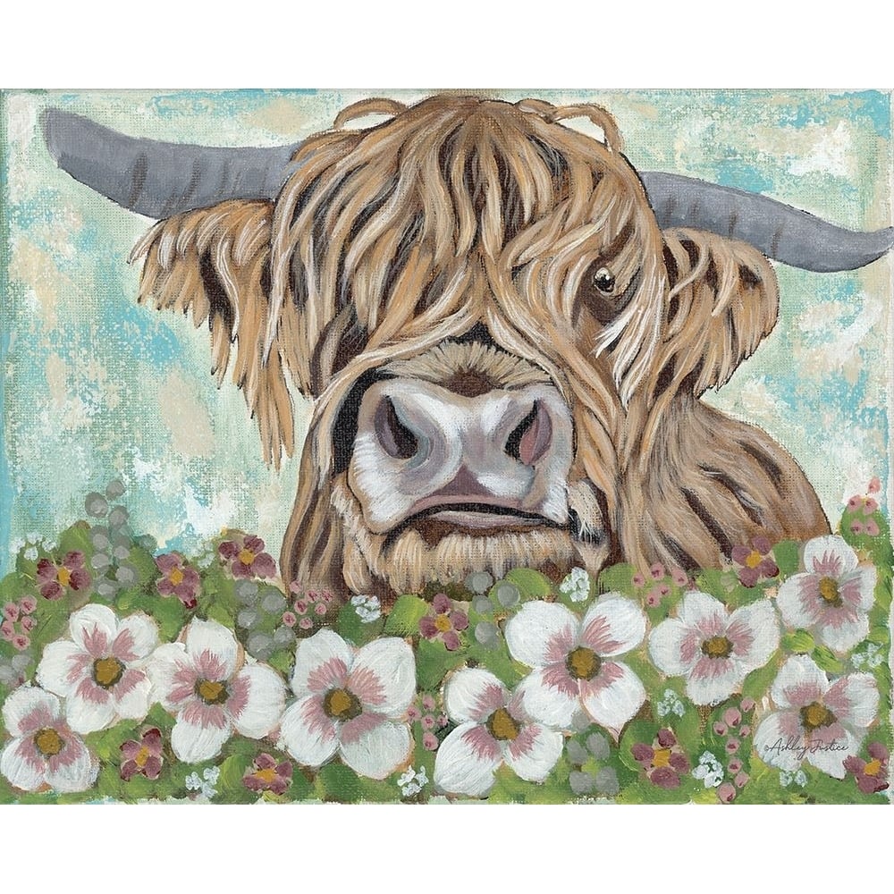 Floral Highland Cow Poster Print - Ashley Justice-VARPDXAJ109 Image 1