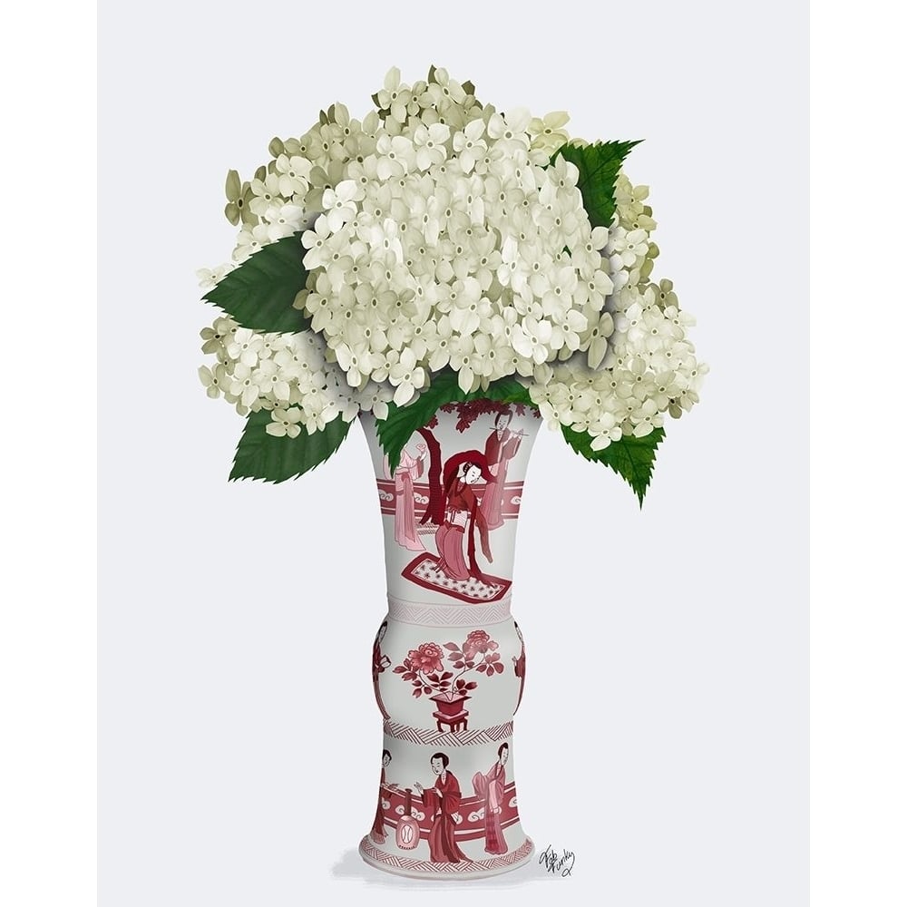 Chinoiserie Hydrangea White-Red Vase Poster Print - Funky Fab-VARPDXAP260526436 Image 1