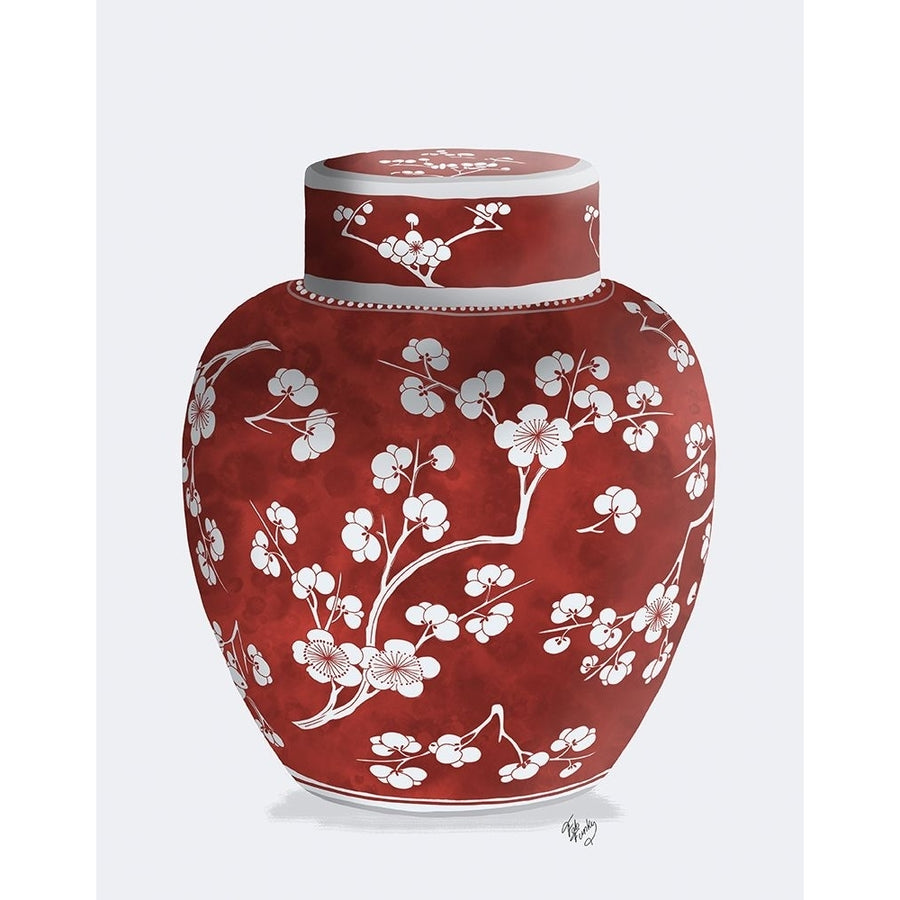 Chinoiserie Cherry Blossom Ginger Jar Red Poster Print - Funky Fab-VARPDXAP260526456 Image 1