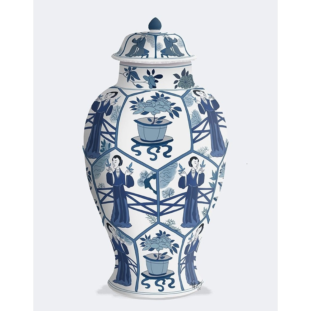 Chinoiserie Vase Leaf Picker Blue Poster Print - Funky Fab-VARPDXAP260526469 Image 1