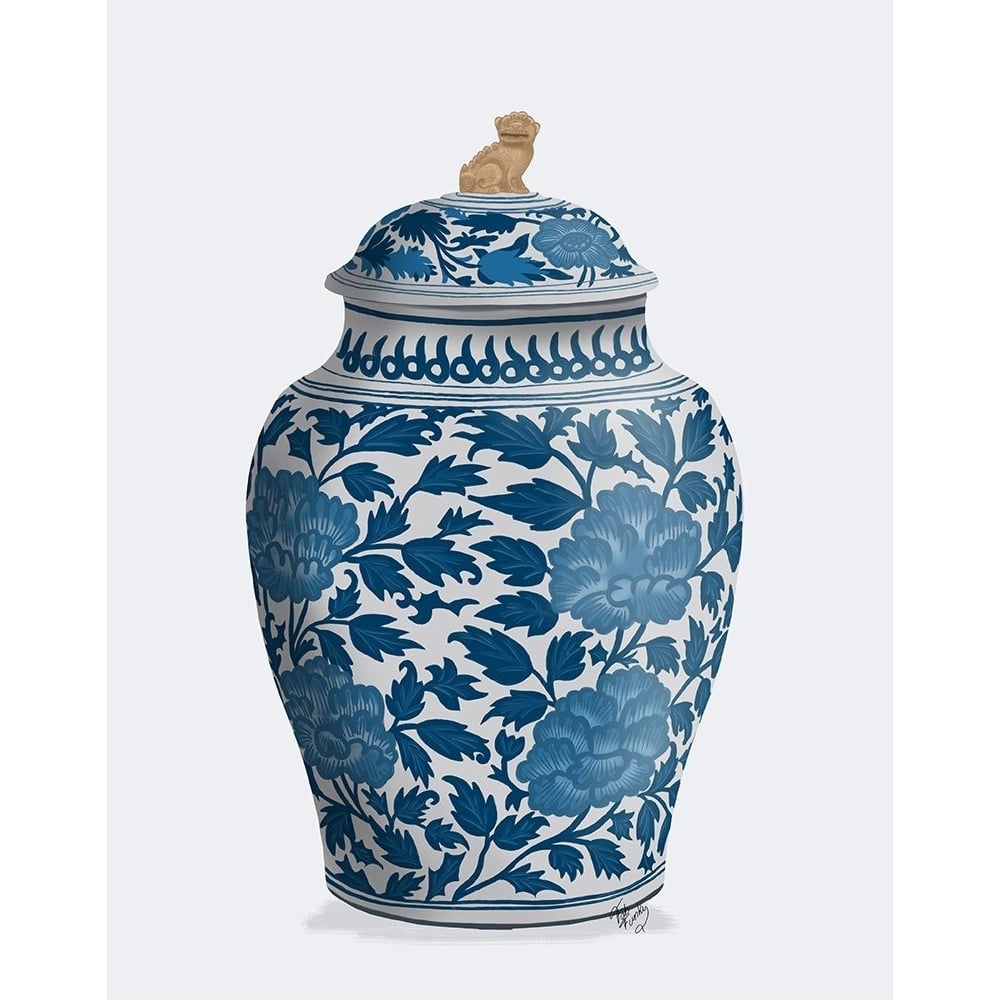 Chinoiserie Vase Golden Lion Blue Poster Print - Funky Fab-VARPDXAP260526467 Image 1