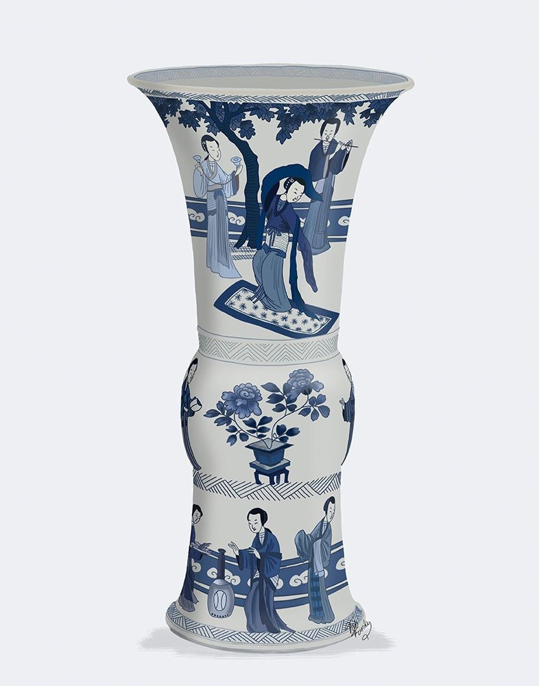 Chinoiserie Vase Dancer Blue Poster Print - Funky Fab-VARPDXAP260526463 Image 1