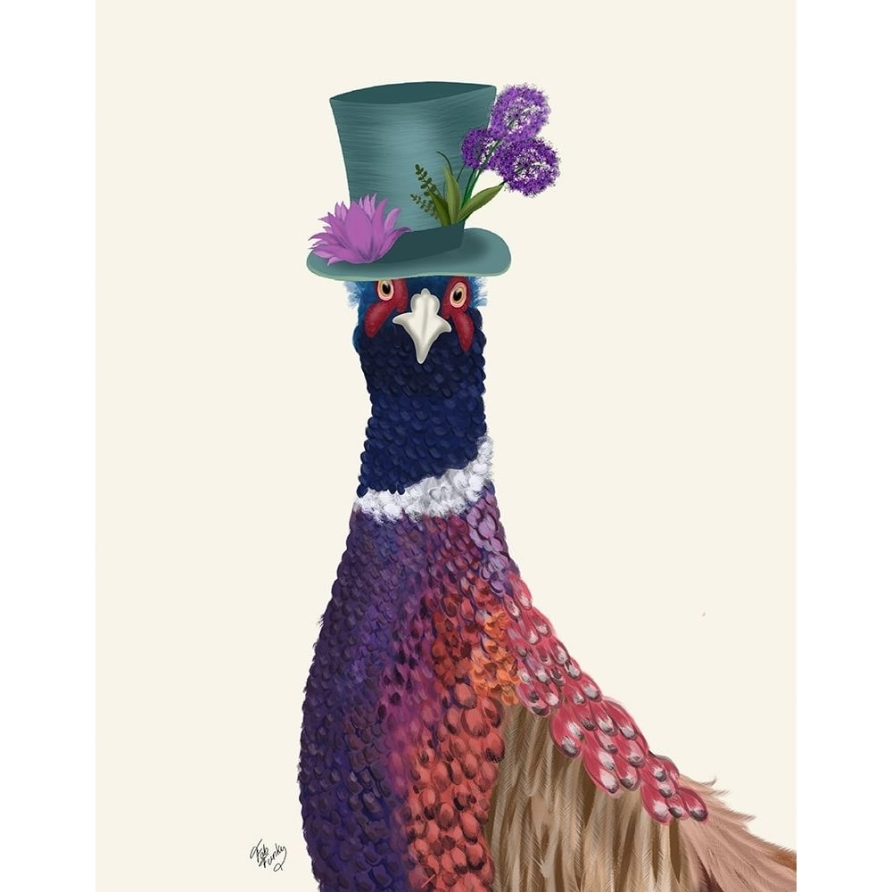 Pheasant in Blue Hat Poster Print - Funky Fab-VARPDXAP260527743 Image 1