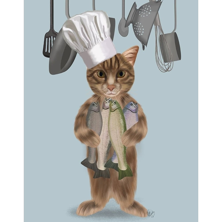 Tabby Cat Fish Chef Poster Print - Funky Fab-VARPDXAP260527565 Image 1