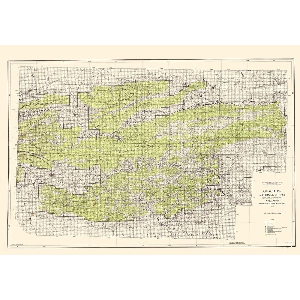 Ouachita National Forest Arkansas - USGS 1945 Poster Print by USGS USGS-VARPDXAROU0002 Image 1