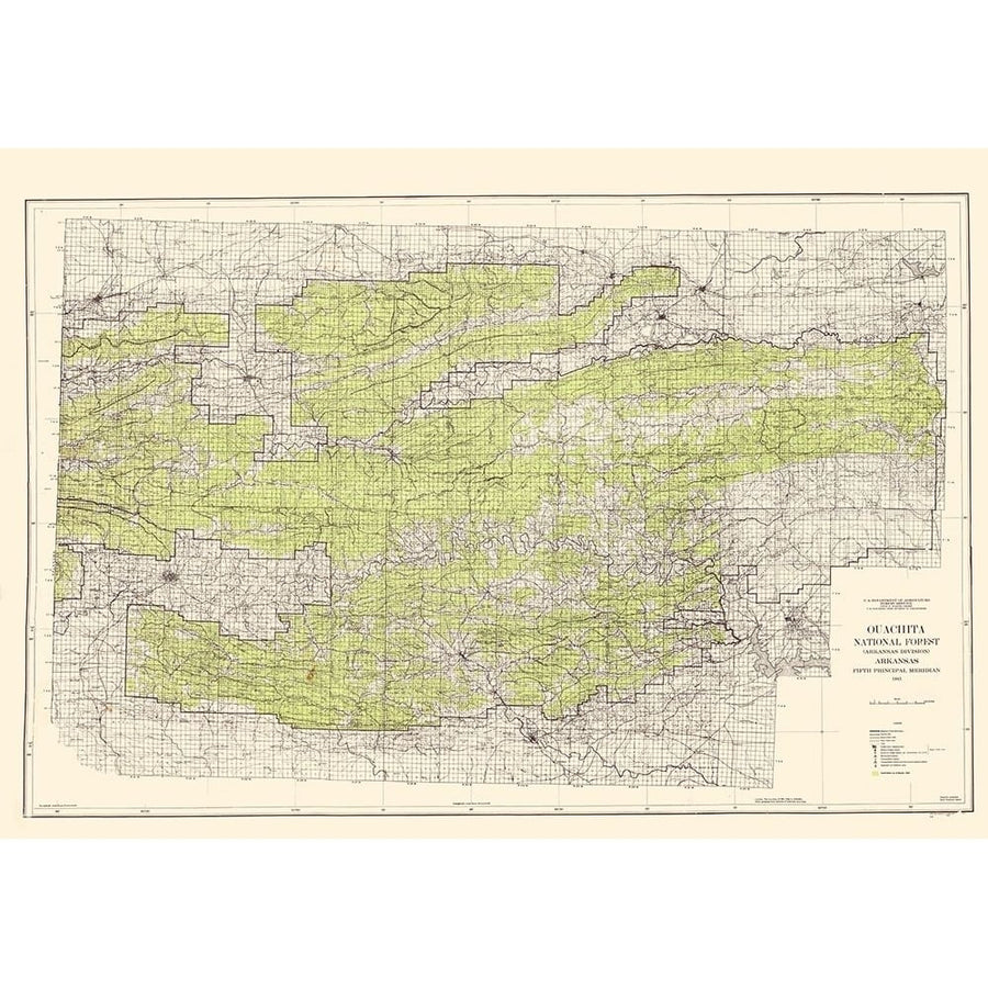 Ouachita National Forest Arkansas - USGS 1945 Poster Print by USGS USGS-VARPDXAROU0002 Image 1