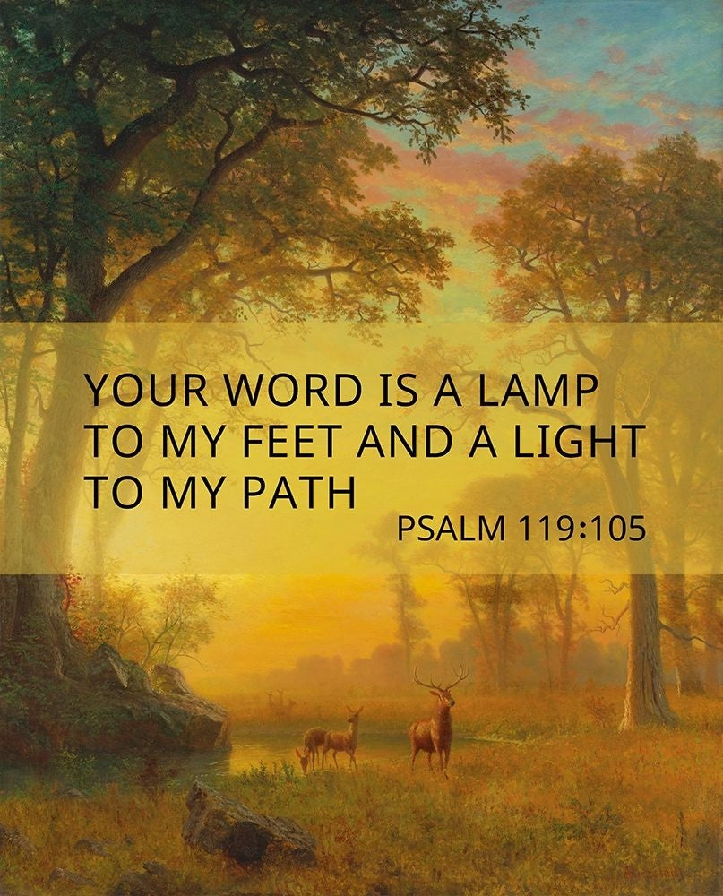 Bible Verse Quote Psalm 119:105 Albert Bierstadt Light in the Forest by ArtsyQuotes-VARPDXARTSYQUOTES002571 Image 1