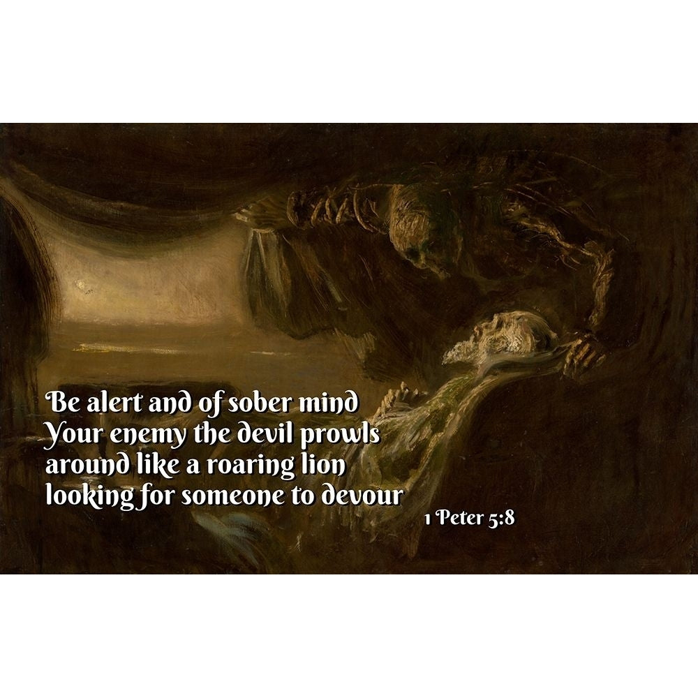 Bible Verse Quote 1 Peter 5:8 Laszlo Mednyanszky - Death of the Painters Father by ArtsyQuotes-VARPDXARTSYQUOTES002604 Image 1