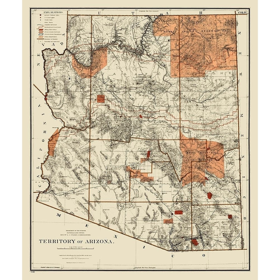 Arizona Territory - General Land Office 1887 Poster Print by General Land Office General Land Office-VARPDXAZZZ0016 Image 1