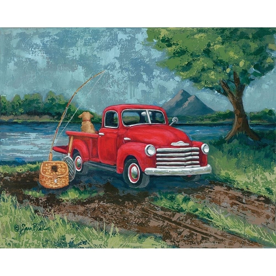 Red Truck Fishing Buddy Poster Print by Sara Baker-VARPDXBAKE120 Image 1