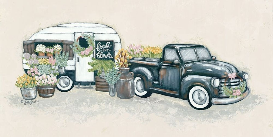 Vintage Flower Truck and Trailer Poster Print by Sara Baker-VARPDXBAKE122 Image 1