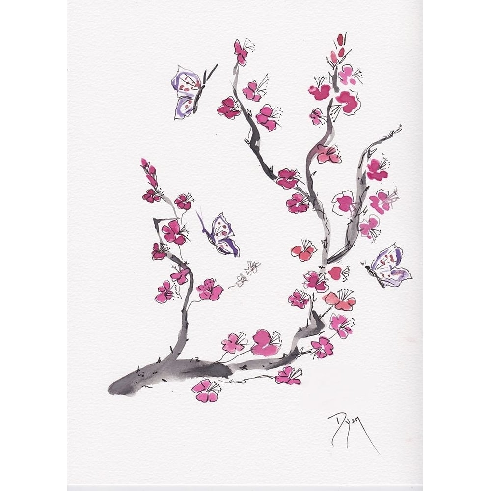 Plum Blossom with Butterflies Poster Print by Beverly Dyer-VARPDXBDRC189 Image 1