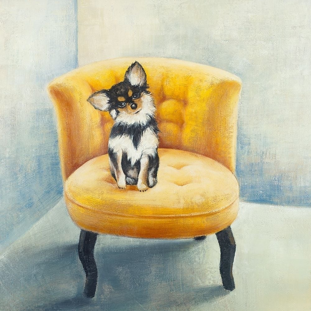 LITTLE DOG ON A YELLOW ARMCHAIR Poster Print by Atelier B Art Studio-VARPDXBEGANI152 Image 1