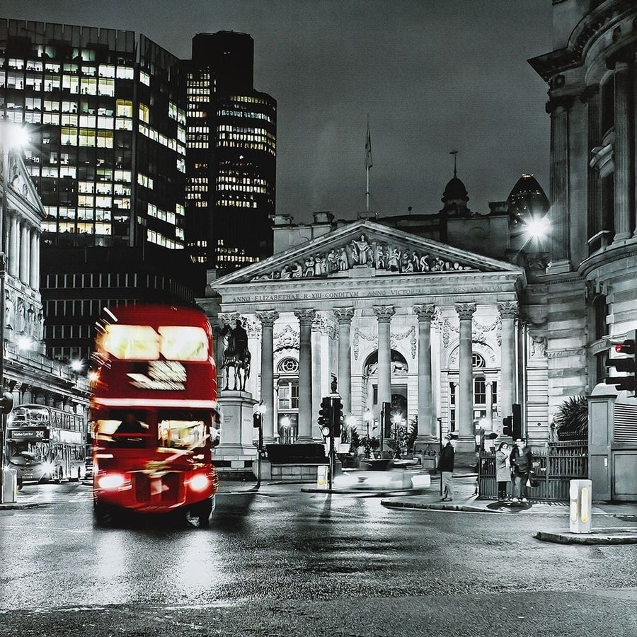 Grayscale Pantheon with red bus Poster Print by Atelier B Art Studio Atelier B Art Studio-VARPDXBEGCIT111 Image 1