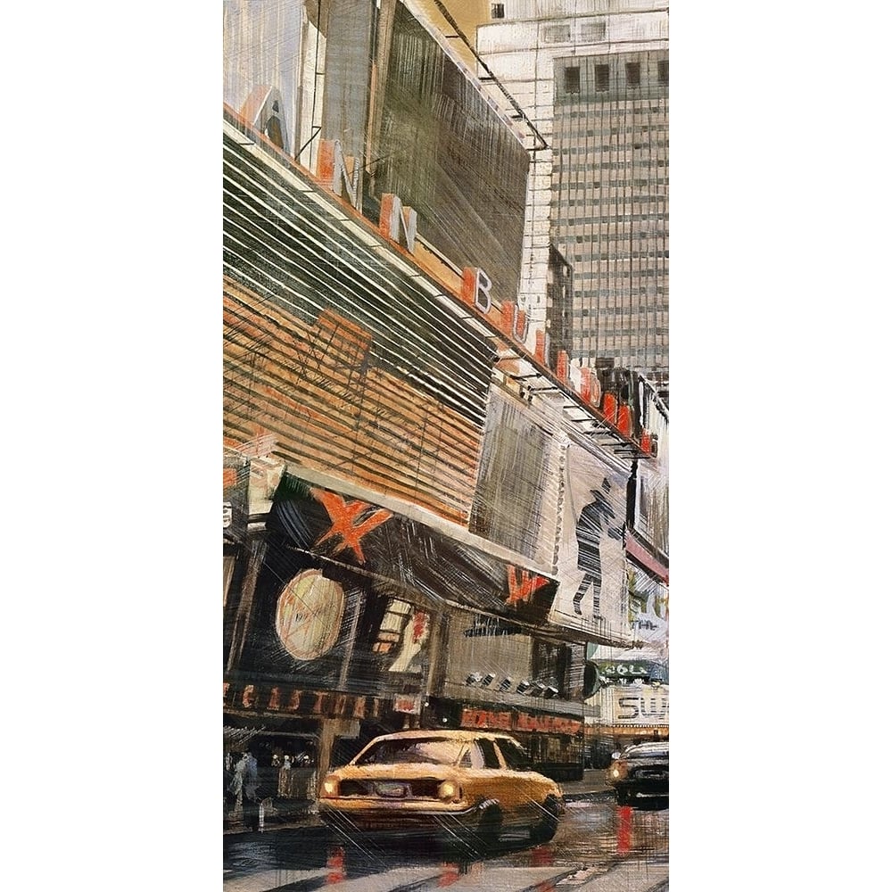 STREET VIEW WITH YELLOW TAXI Poster Print by Atelier B Art Studio Atelier B Art Studio-VARPDXBEGCIT74 Image 1