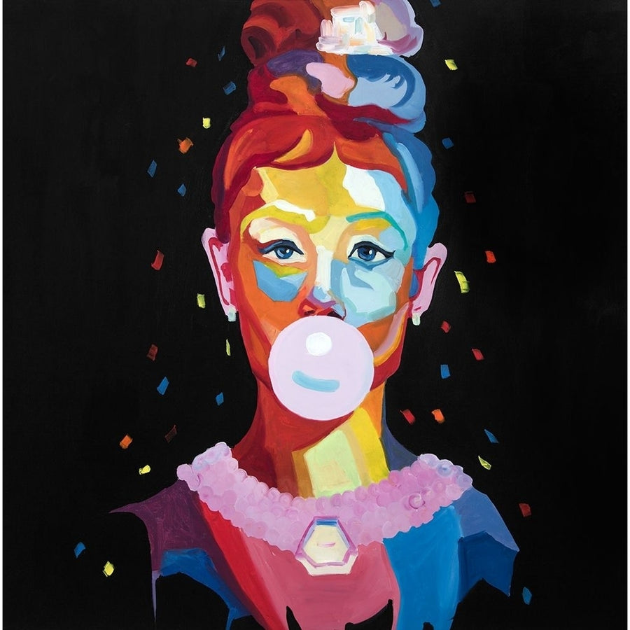 COLORFUL WOMAN PORTRAIT WITH BUBBLEGUM Poster Print by Atelier B Art Studio-VARPDXBEGFIG68 Image 1