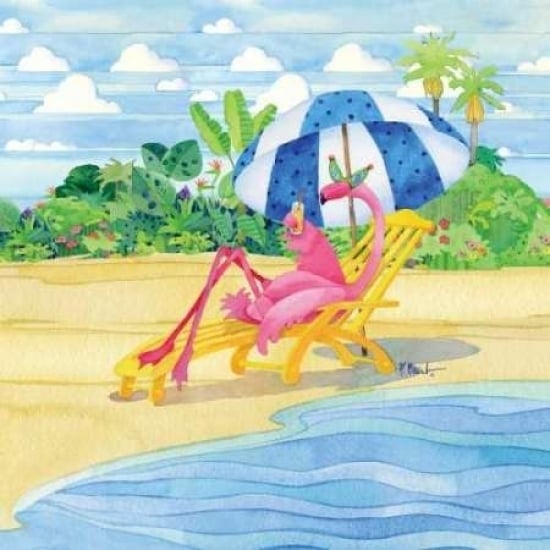 Deck Chair Flamingo Poster Print by Paul Brent-VARPDXBNT352 Image 1