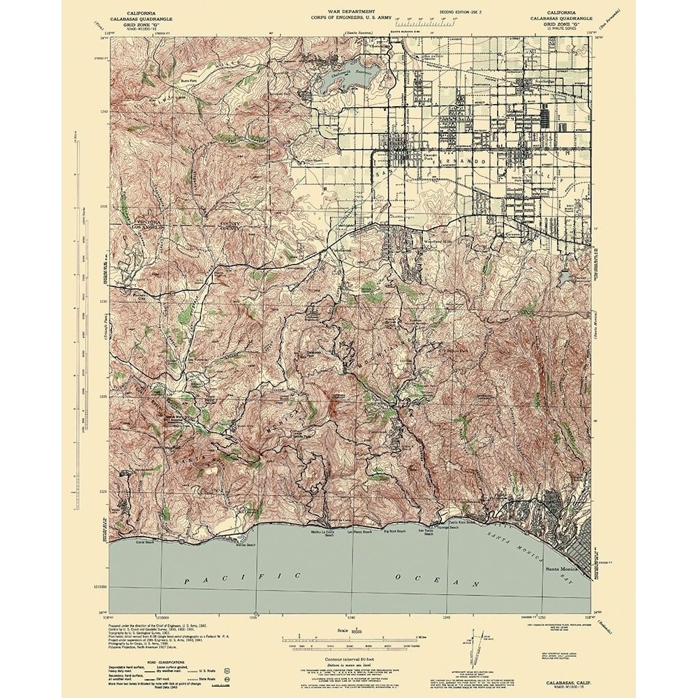 Calabasas California Quad - USGS 1944 Poster Print by USGS USGS-VARPDXCACA0002 Image 1