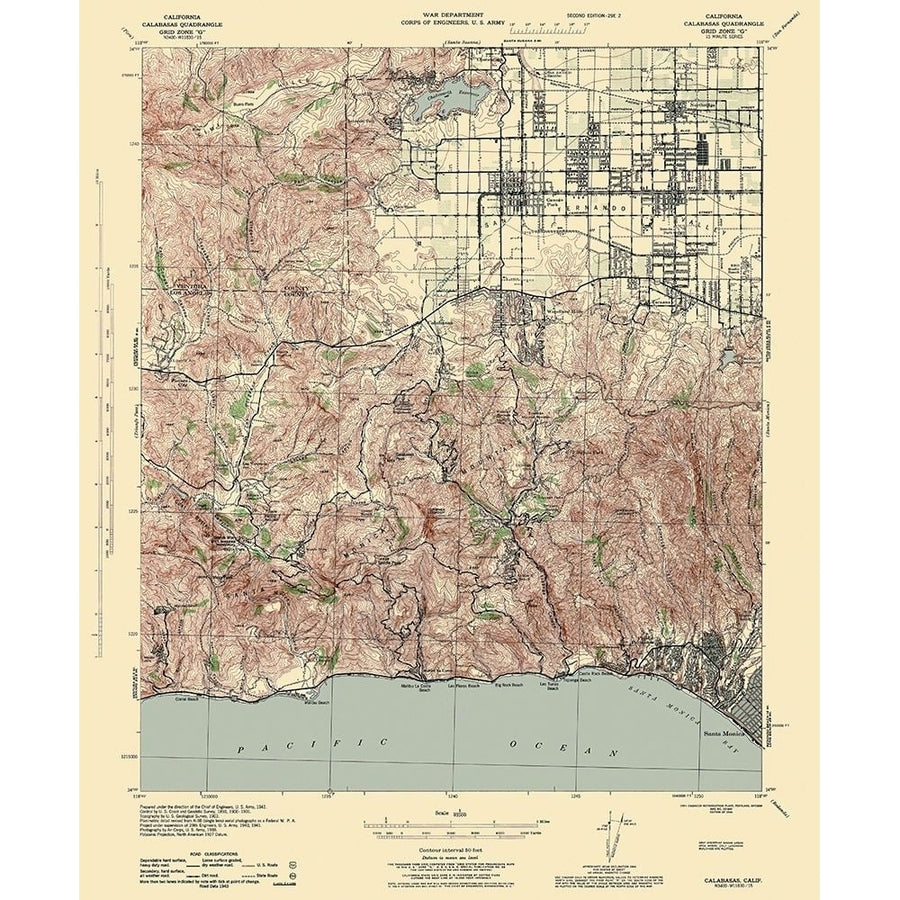 Calabasas California Quad - USGS 1944 Poster Print by USGS USGS-VARPDXCACA0002 Image 1