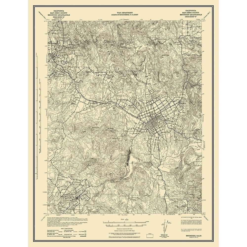 Escondido California Quad - USGS 1942 Poster Print by USGS USGS-VARPDXCAES0002 Image 1