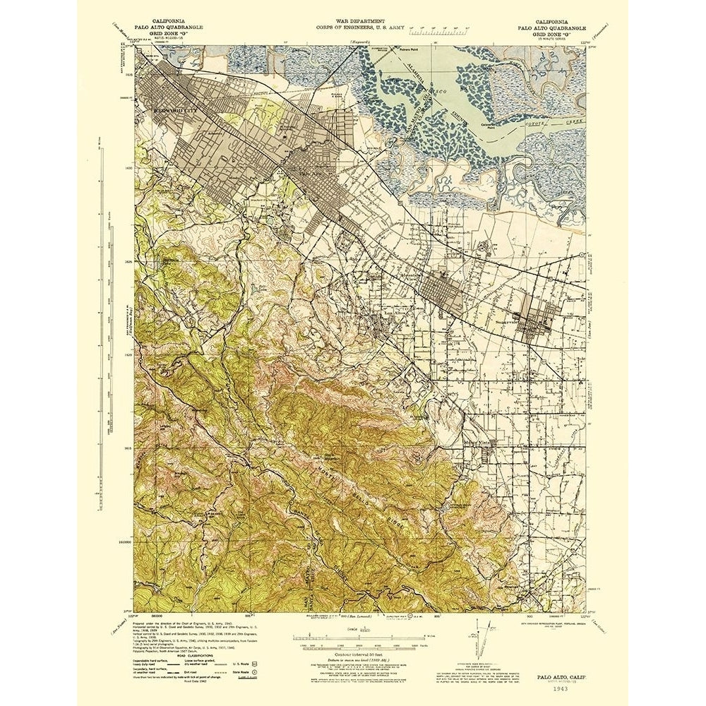 Palo Alto California Quad - USGS 1943 Poster Print by USGS USGS-VARPDXCAPA0006 Image 1