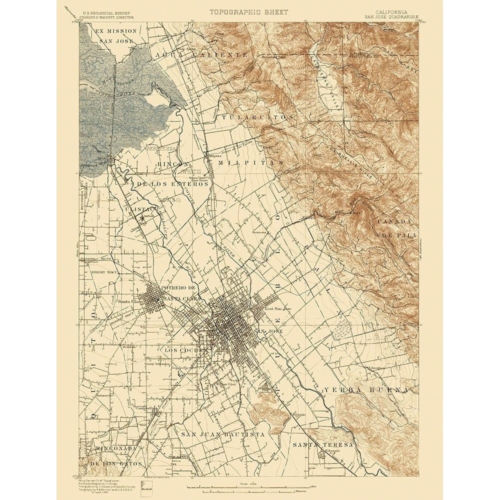 San Jose California Quad - USGS 1899 Poster Print by USGS USGS-VARPDXCASA0046 Image 1