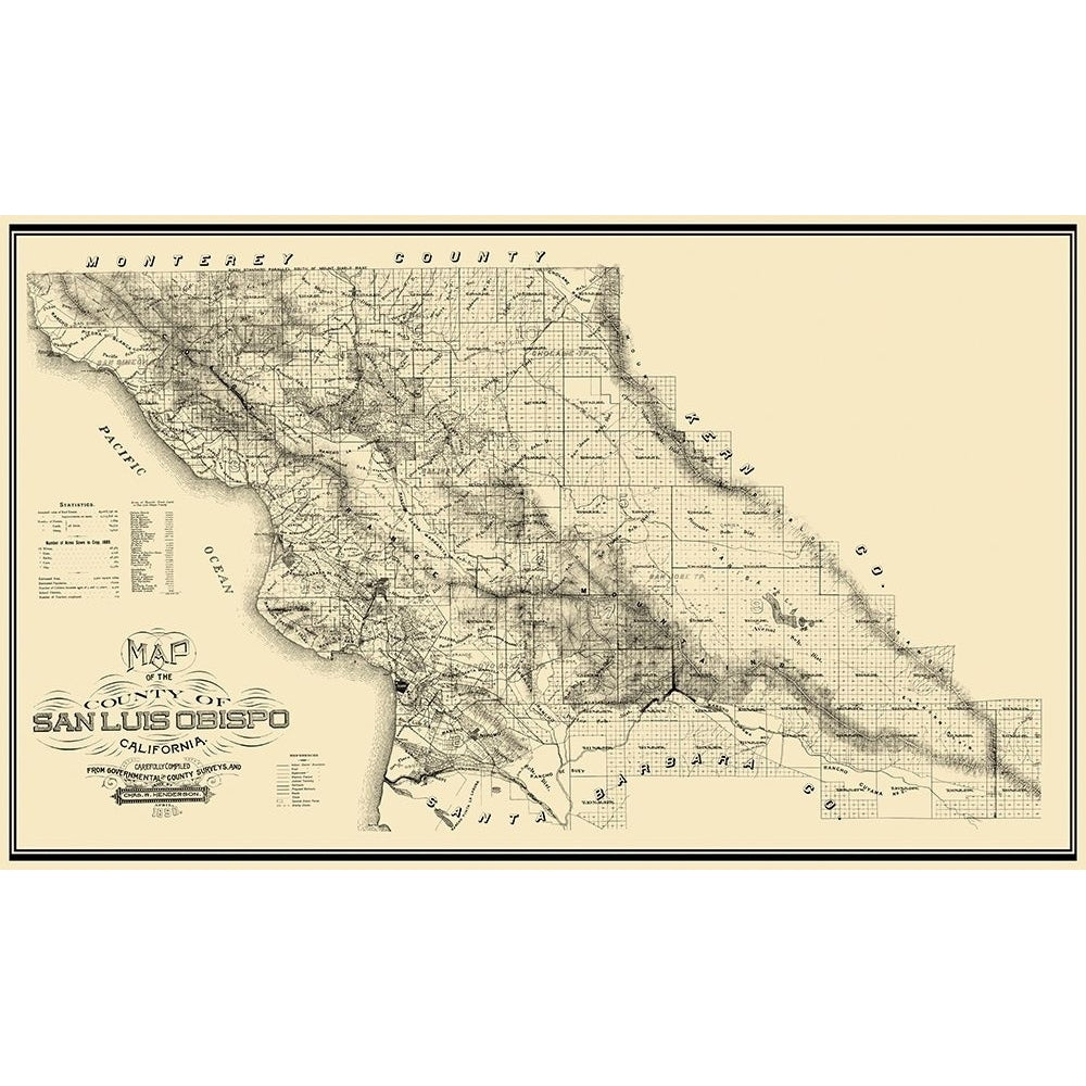 San Luis Obispo California - Henderson 1890 Poster Print by Henderson Henderson-VARPDXCASA0016 Image 1